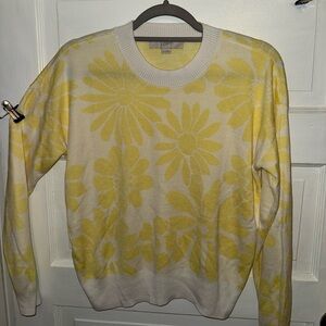 LOFT Cream and Yellow Floral Crewneck Sweater